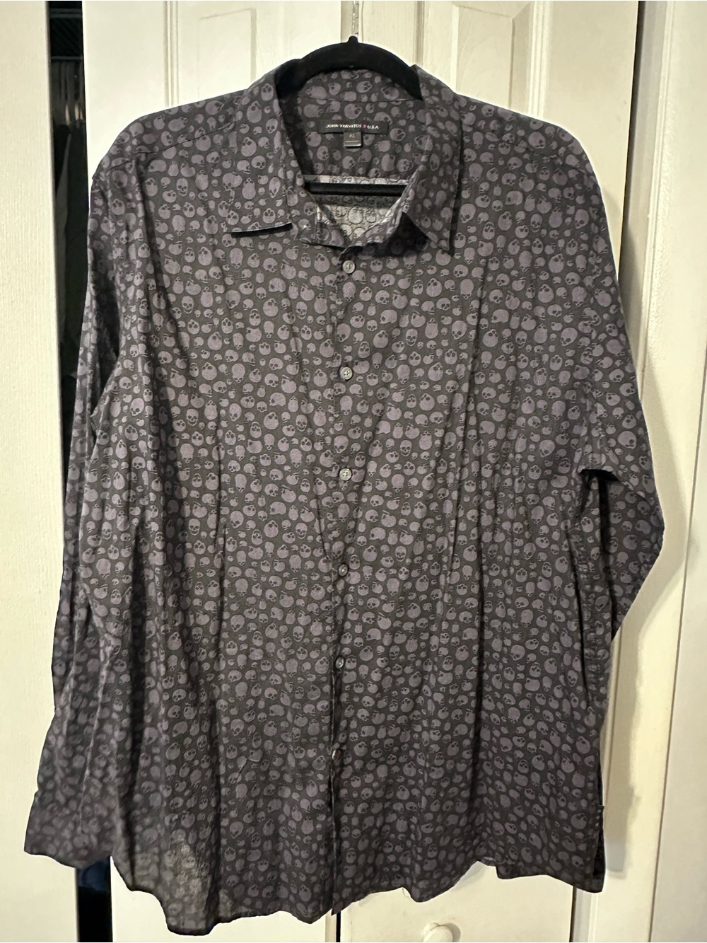 John Varvatos Charcoal Gray Skull-Print Lightweight Shirt Jacket